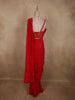 Radiant Scarlet Red Solid Design Satin Ready to Wear Draped Saree with Designer Blouse