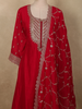 Radiant Vermilion Red Sequins Embroidered Design Semi Silk Salwar Suit with Designer Dupatta