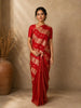 Radiant Vermilion Red Striped Zari Woven Design Pure Organza Saree with Zari Border