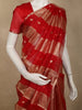Radiant Vermilion Red Striped Zari Woven Design Pure Organza Saree with Zari Border