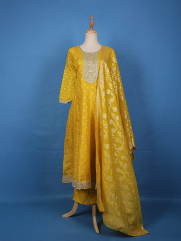 Radiant Yellow Floral Design Sequin Work Georgette Salwar Suit - Diadem