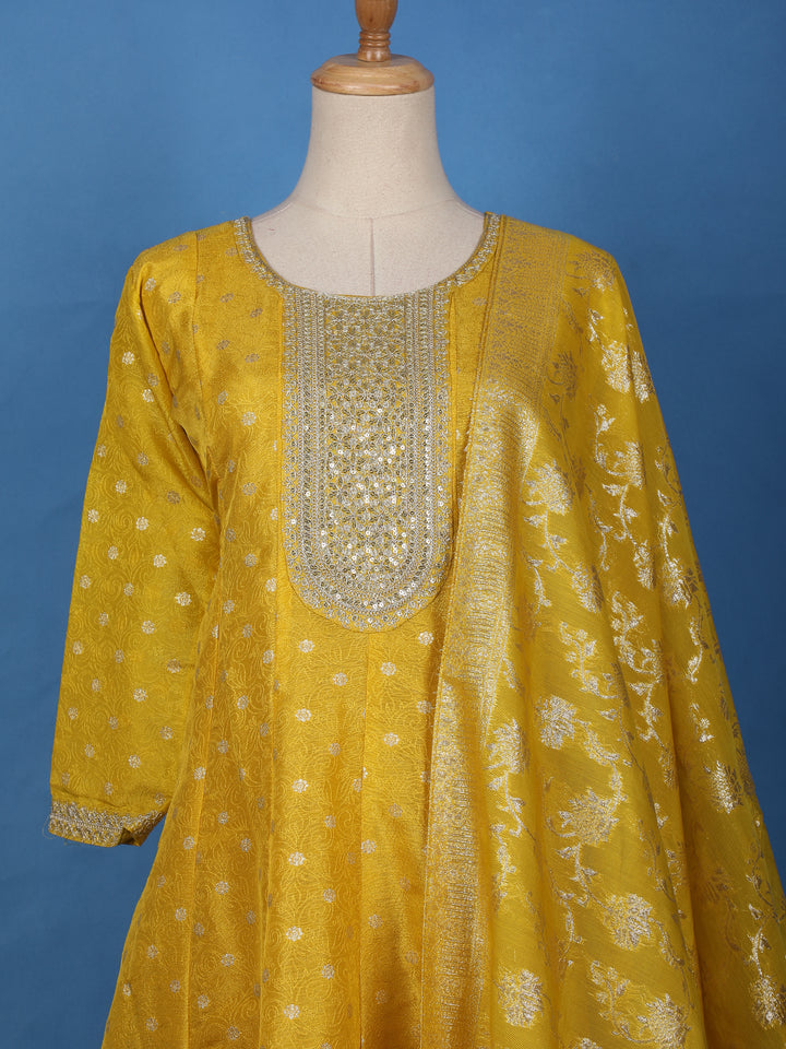 Radiant Yellow Floral Design Sequin Work Georgette Salwar Suit - Diadem