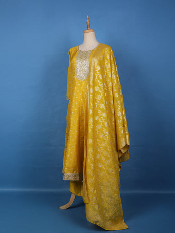 Radiant Yellow Floral Design Sequin Work Georgette Salwar Suit - Diadem