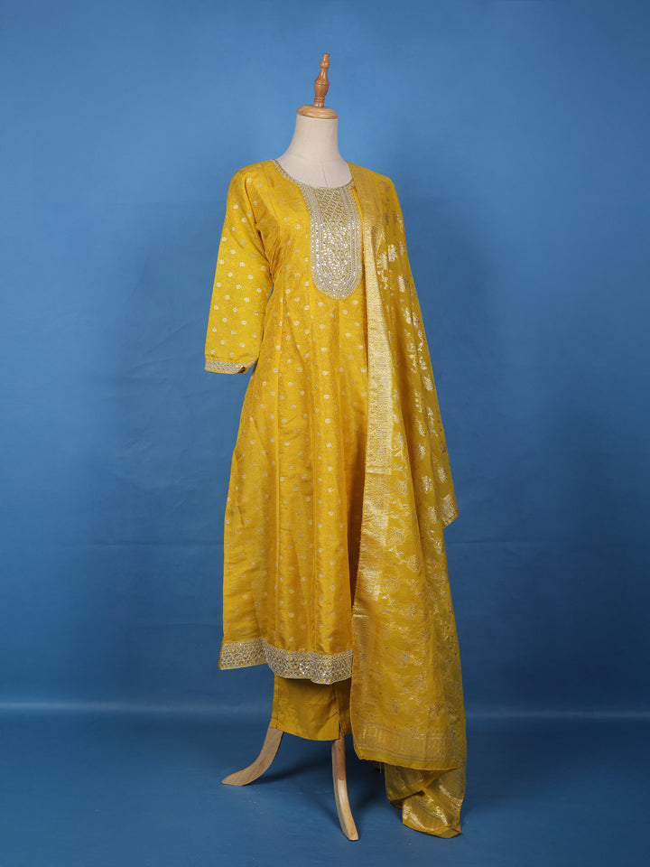 Radiant Yellow Floral Design Sequin Work Georgette Salwar Suit - Diadem