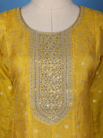 Radiant Yellow Floral Design Sequin Work Georgette Salwar Suit - Diadem