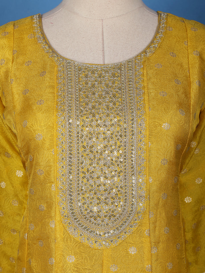 Radiant Yellow Floral Design Sequin Work Georgette Salwar Suit - Diadem