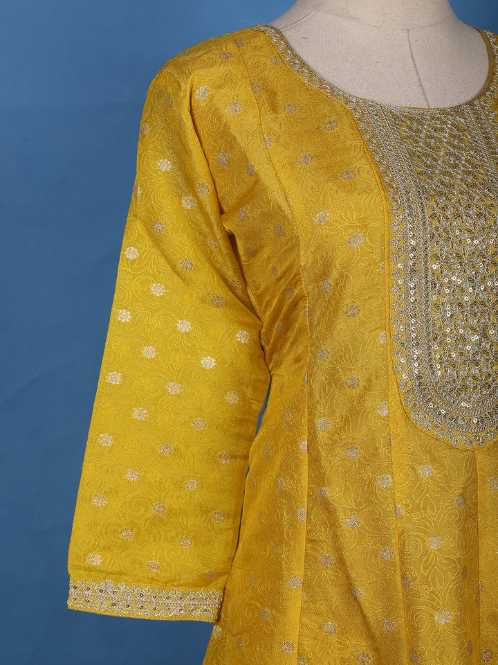 Radiant Yellow Floral Design Sequin Work Georgette Salwar Suit - Diadem