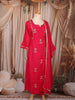 Rani Pink Floral Beads Embroidered Cotton Salwar with Dupatta