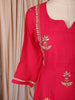 Rani Pink Floral Beads Embroidered Cotton Salwar with Dupatta