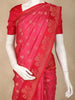 Rani Pink Floral Butta And Stripes Woven Kanchipuram Silk Saree with Floral Zari Border