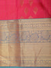 Rani Pink Floral Butta And Stripes Woven Kanchipuram Silk Saree