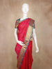 Rani Pink Floral Butta And Stripes Woven Kanchipuram Silk Saree