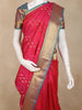 Rani Pink Floral Butta And Stripes Woven Kanchipuram Silk Saree