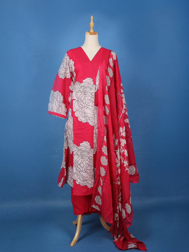 Rani Pink Floral Design Printed Cotton Salwar Suit - Diadem