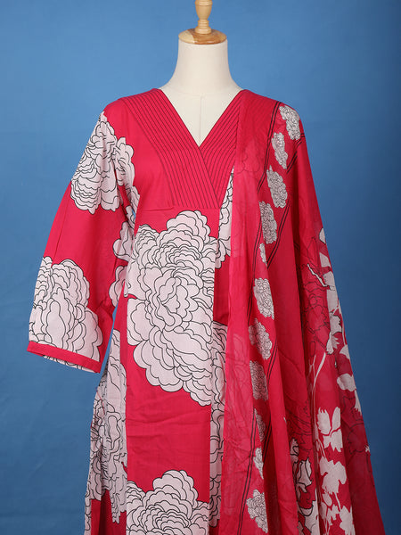 Rani Pink Floral Design Printed Cotton Salwar Suit - Diadem