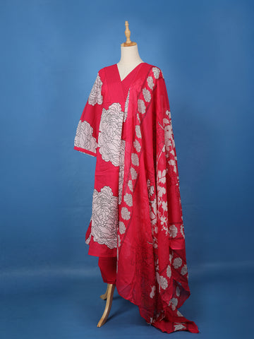 Rani Pink Floral Design Printed Cotton Salwar Suit - Diadem