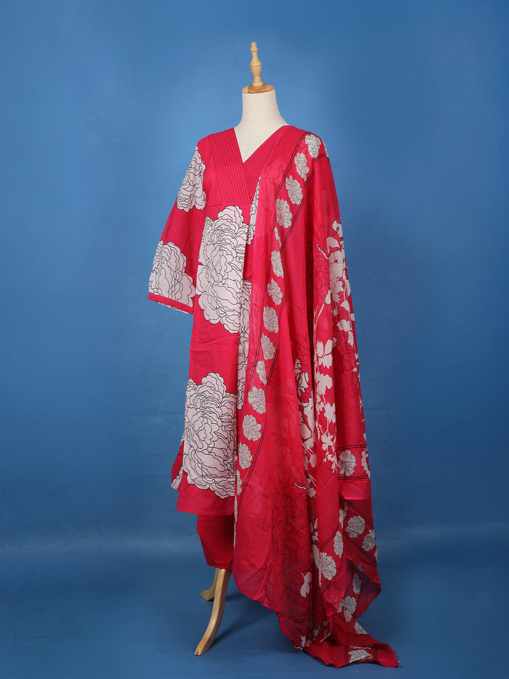 Rani Pink Floral Design Printed Cotton Salwar Suit - Diadem