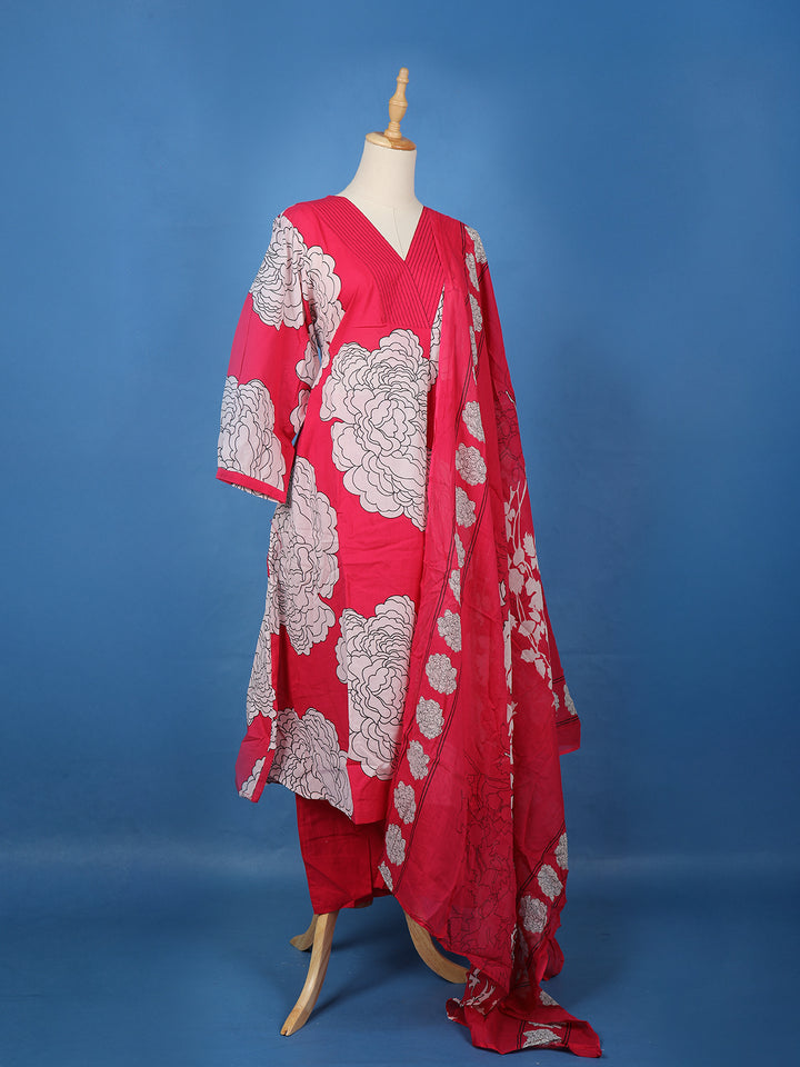 Rani Pink Floral Design Printed Cotton Salwar Suit - Diadem