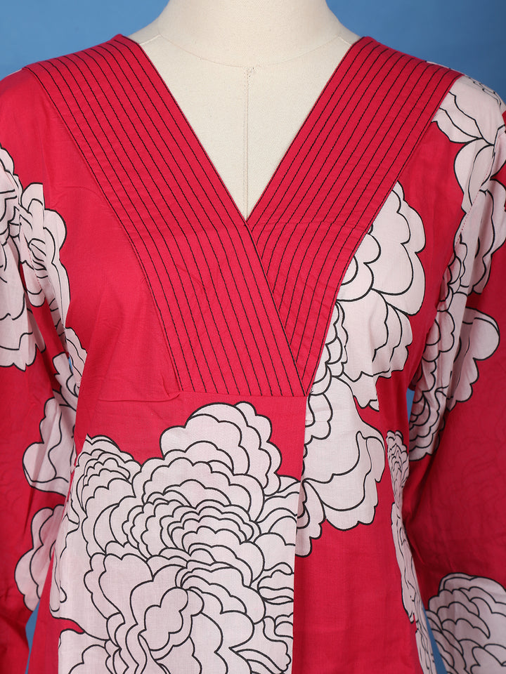 Rani Pink Floral Design Printed Cotton Salwar Suit - Diadem