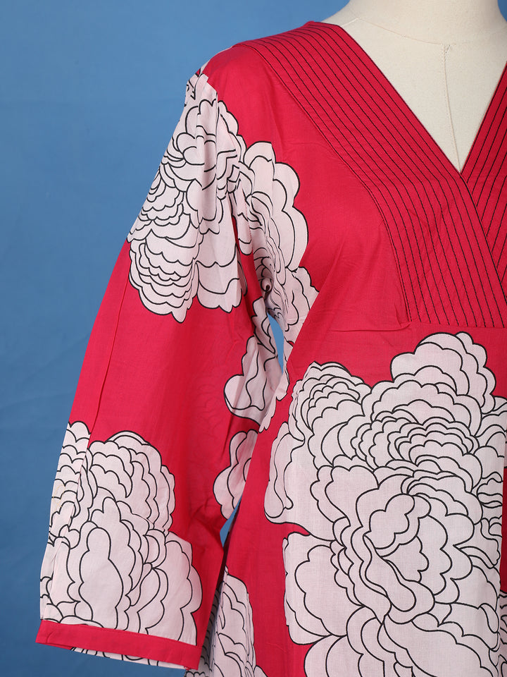 Rani Pink Floral Design Printed Cotton Salwar Suit - Diadem