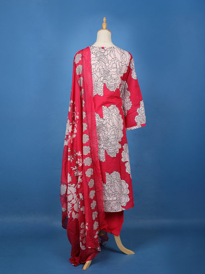 Rani Pink Floral Design Printed Cotton Salwar Suit - Diadem