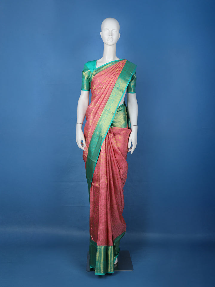 Rani Pink Floral Designed Silk Saree - Diadem
