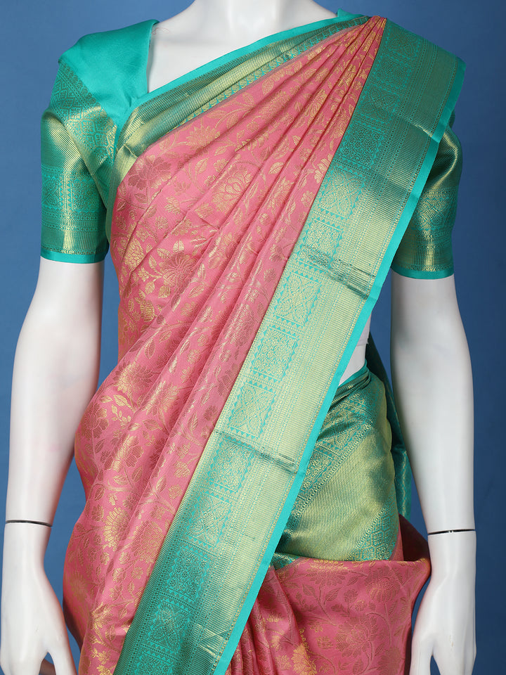 Rani Pink Floral Designed Silk Saree - Diadem