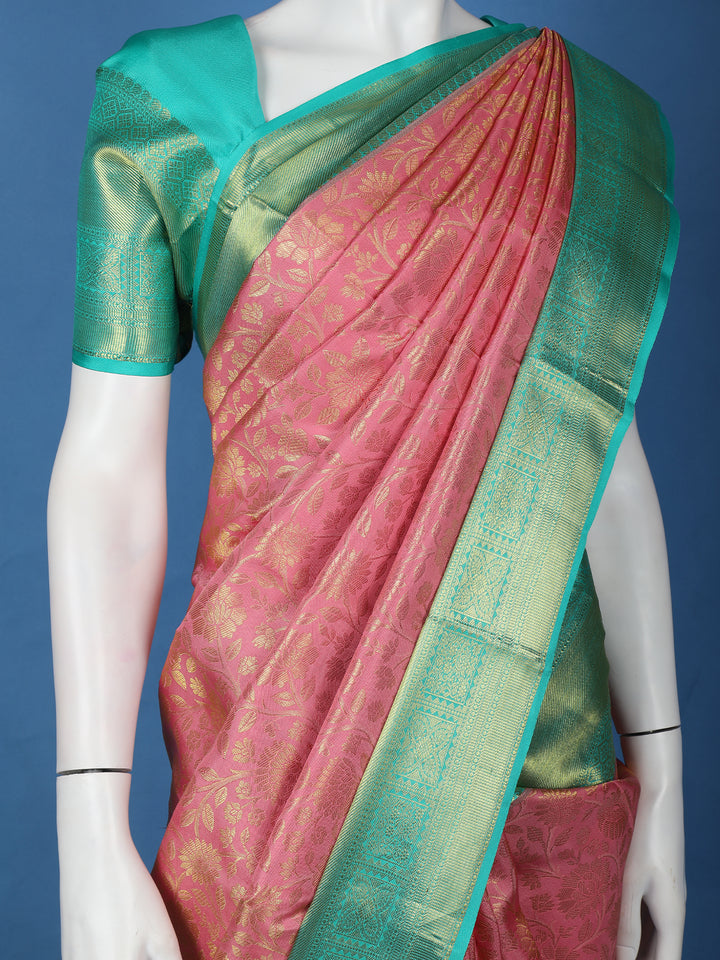 Rani Pink Floral Designed Silk Saree - Diadem