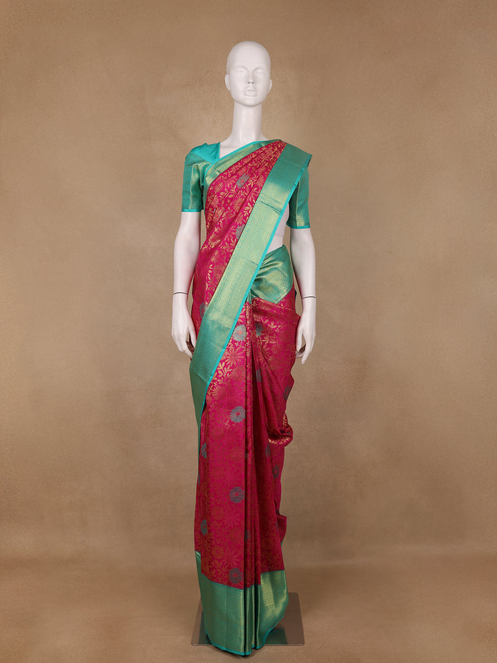 Rani Pink Floral Designed Silk Saree - Diadem