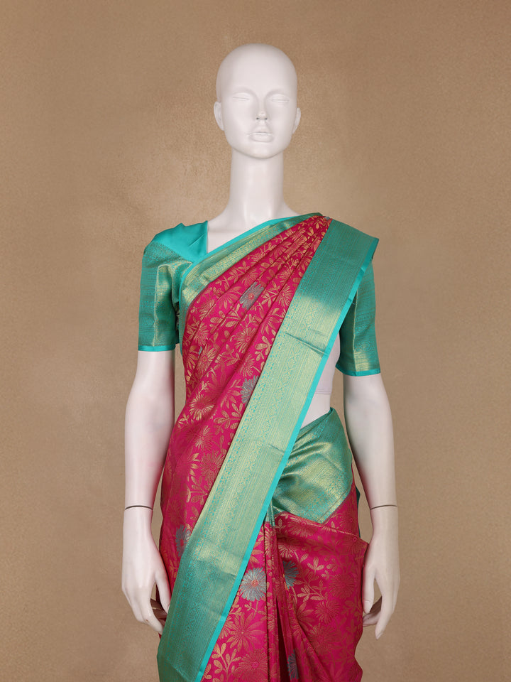 Rani Pink Floral Designed Silk Saree - Diadem