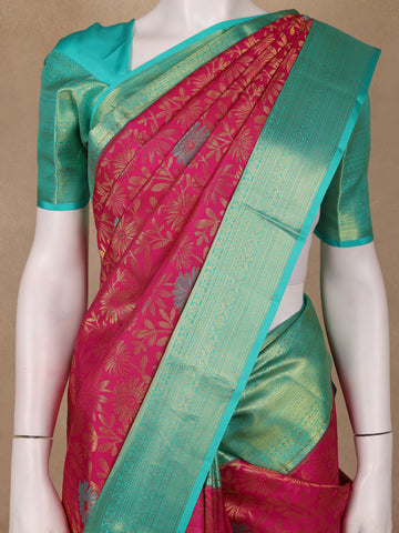Rani Pink Floral Designed Silk Saree - Diadem