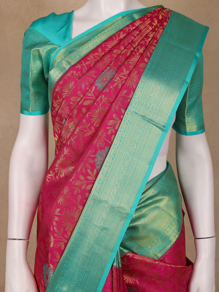 Rani Pink Floral Designed Silk Saree - Diadem