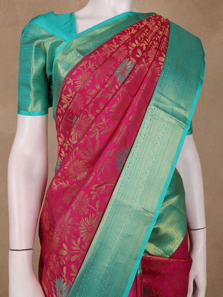 Rani Pink Floral Designed Silk Saree - Diadem