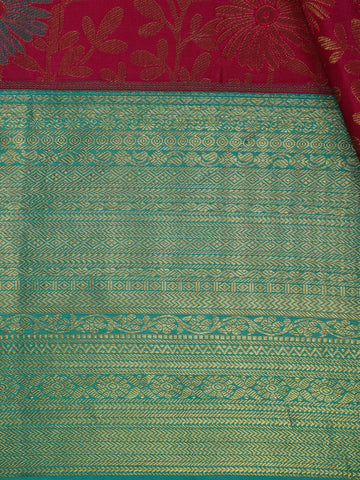 Rani Pink Floral Designed Silk Saree - Diadem