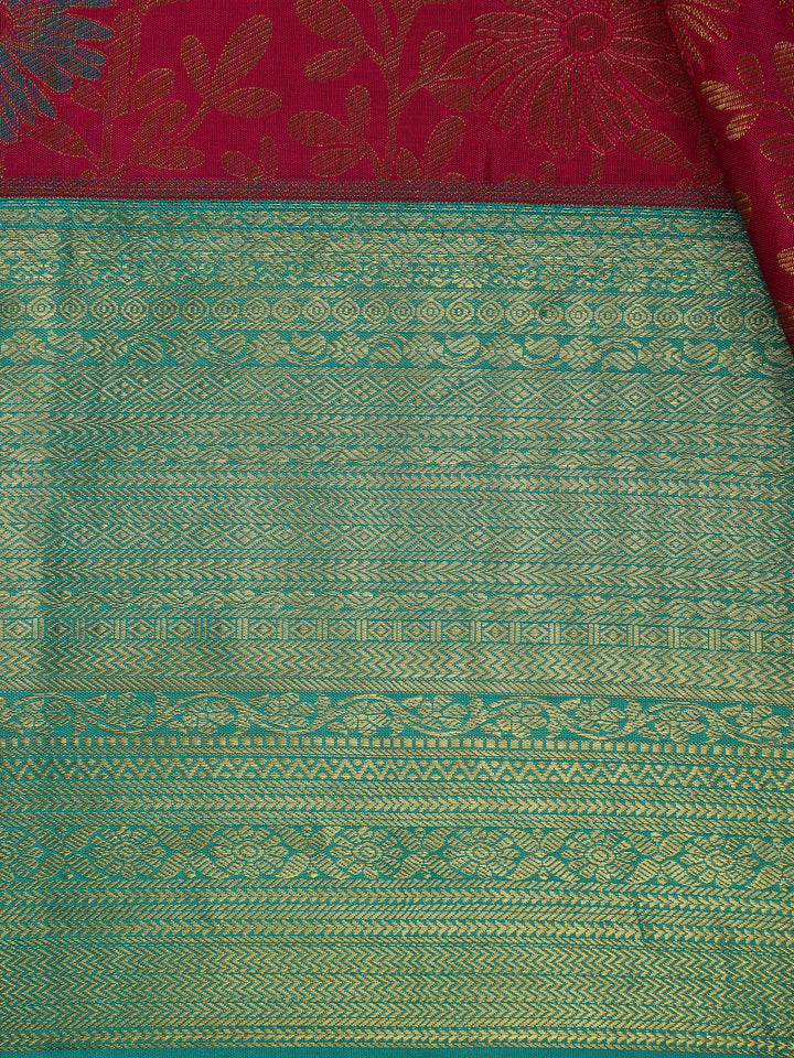 Rani Pink Floral Designed Silk Saree - Diadem