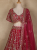 Rani Pink Floral Embroidery Design Bridal Net Lehenga