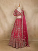 Rani Pink Floral Embroidery Design Bridal Net Lehenga