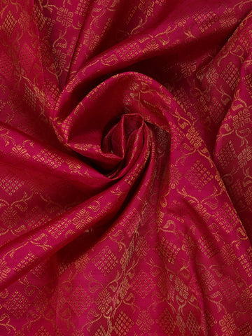 Rani Pink Floral Geometric Woven Pure Kanchipuram Silk Saree - Diadem