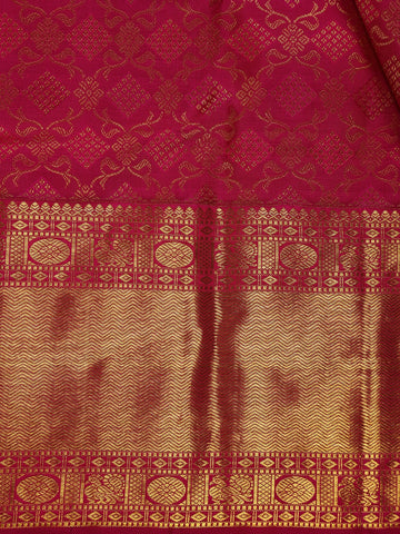Rani Pink Floral Geometric Woven Pure Kanchipuram Silk Saree - Diadem