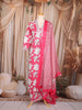 Rani Pink Floral Printed Design Cotton Straight Cut Salwar Suit with Striped Dupatta