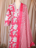 Rani Pink Floral Printed Design Cotton Straight Cut Salwar Suit with Striped Dupatta