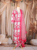 Rani Pink Floral Printed Design Cotton Straight Cut Salwar Suit with Striped Dupatta