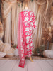 Rani Pink Floral Printed Design Cotton Straight Cut Salwar Suit with Striped Dupatta