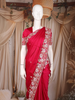 Rani Pink Floral Sequins Embroidered Satin Saree