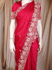 Rani Pink Floral Sequins Embroidered Satin Saree
