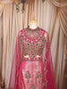 Rani Pink Floral Stone and Beads Embroidered Design Banarasi Silk Mermaid Fancy Lehenga with Designer Corset Blouse and Cape Sleeves