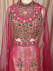 Rani Pink Floral Stone and Beads Embroidered Design Banarasi Silk Mermaid Fancy Lehenga with Designer Corset Blouse and Cape Sleeves