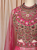 Rani Pink Floral Stone and Beads Embroidered Design Banarasi Silk Mermaid Fancy Lehenga with Designer Corset Blouse and Cape Sleeves
