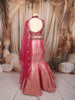 Rani Pink Floral Stone and Beads Embroidered Design Banarasi Silk Mermaid Fancy Lehenga with Designer Corset Blouse and Cape Sleeves