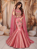 Rani Pink Floral Stone and Beads Embroidered Design Banarasi Silk Mermaid Fancy Lehenga with Designer Corset Blouse and Cape Sleeves
